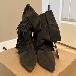 Isabel Marant pour H&M black suede heeled ankle boots with fringe